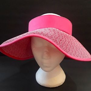 VTG. GREAT HATS BY KAREN KEITH ADJUSTABLE  2 SNAP PINK ROLLED HAT VISOR